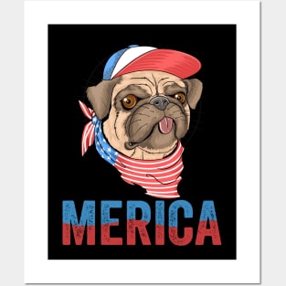 Merica 4th of July Independence Day Gift for Pug Lovers Posters and Art